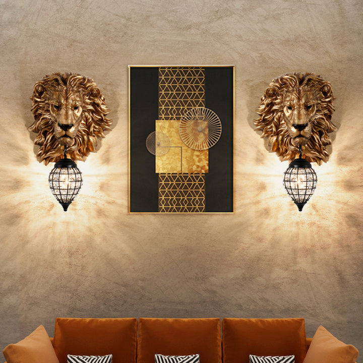 Contemporary Creative Lion Water Drop Resin Crystal 1-Light Wall Sconce Lamp For Living Room