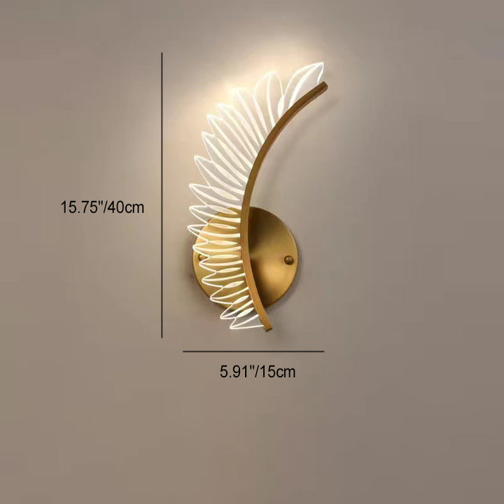 Zeitgenössische skandinavische Wandlampe aus gebogenem Eisen und Acryl mit LED und Kokosnussblatt für das Schlafzimmer 