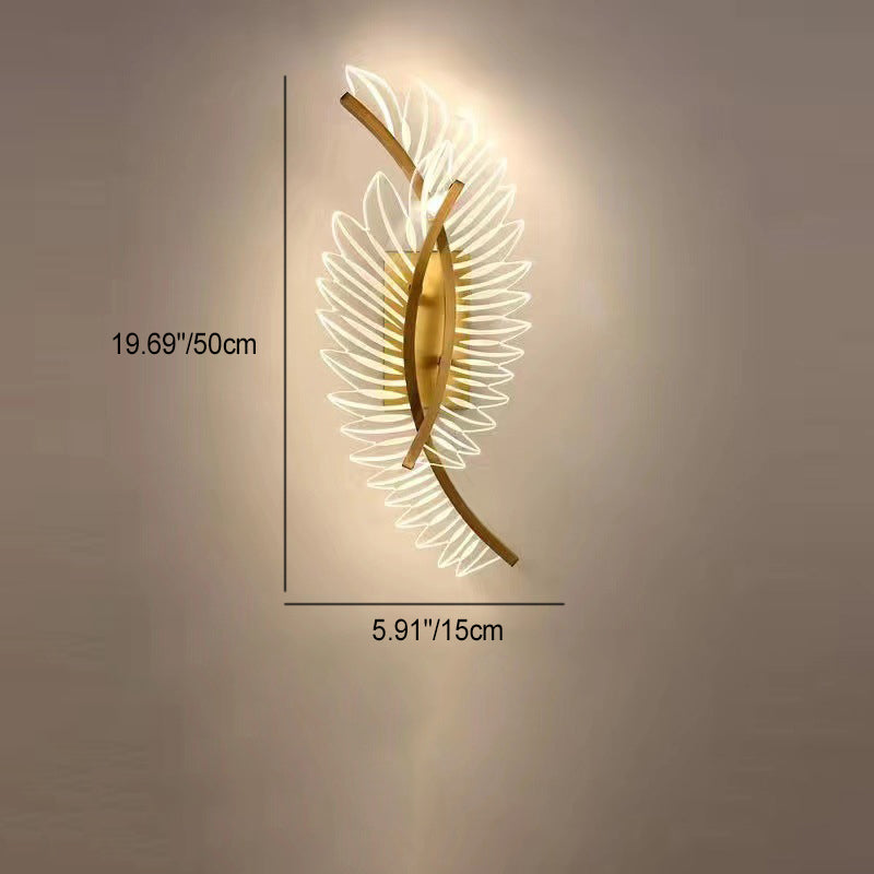 Zeitgenössische skandinavische Wandlampe aus gebogenem Eisen und Acryl mit LED und Kokosnussblatt für das Schlafzimmer 
