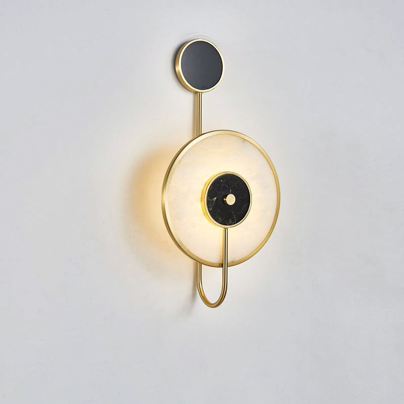 Applique murale contemporaine nordique ronde en fer et marbre à LED pour chambre 