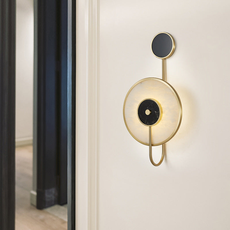 Applique murale contemporaine nordique ronde en fer et marbre à LED pour chambre 