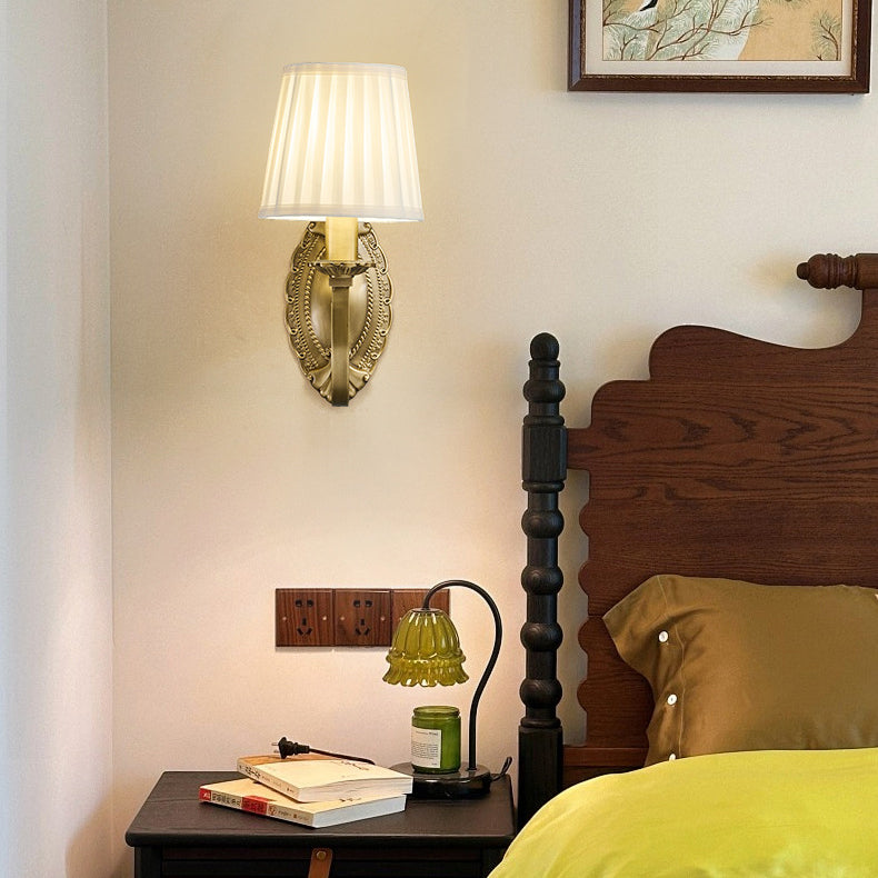 Moderne Einfachheit Zylinder Stoff Kupfer 1/2 Licht Wandleuchte für Wohnzimmer 