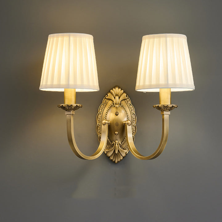 Modern Simplicity Cylinder Fabric Copper 1/2 Light Wall Sconce Lamp For Living Room