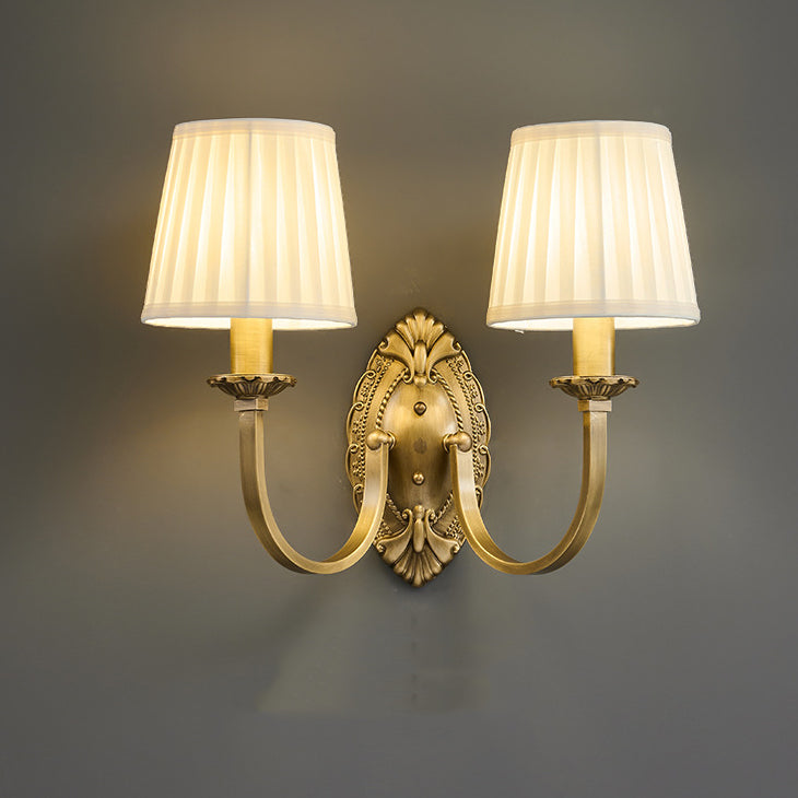 Moderne Einfachheit Zylinder Stoff Kupfer 1/2 Licht Wandleuchte für Wohnzimmer 