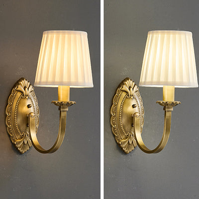 Moderne Einfachheit Zylinder Stoff Kupfer 1/2 Licht Wandleuchte für Wohnzimmer 