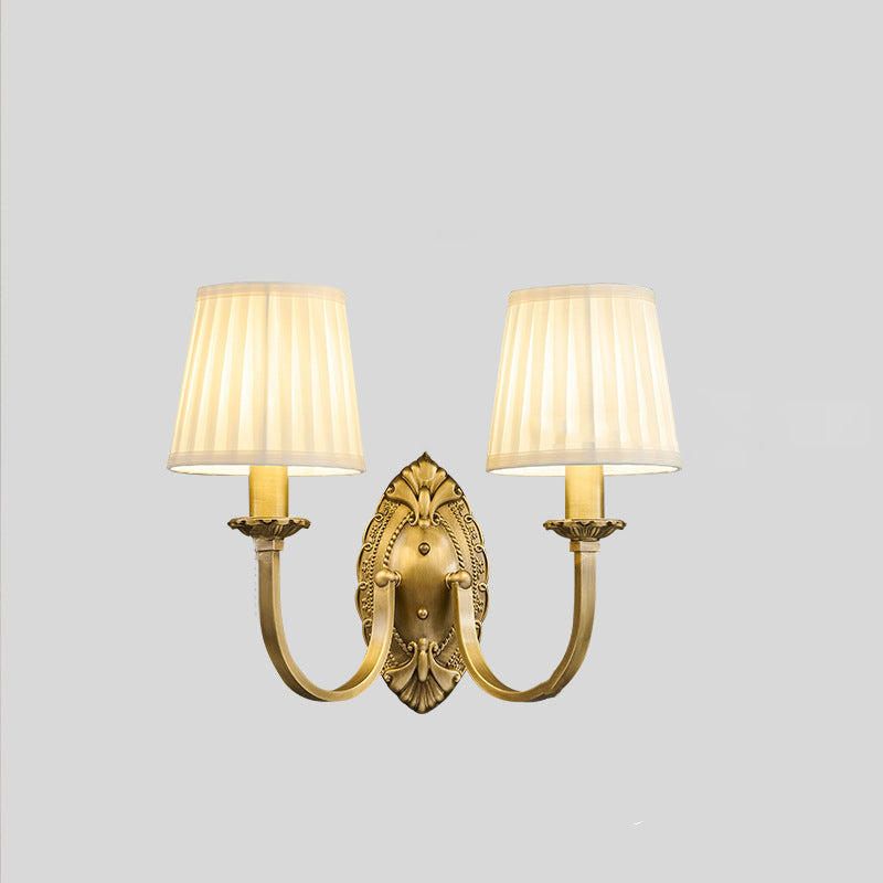 Moderne Einfachheit Zylinder Stoff Kupfer 1/2 Licht Wandleuchte für Wohnzimmer 
