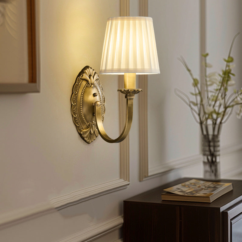 Moderne Einfachheit Zylinder Stoff Kupfer 1/2 Licht Wandleuchte für Wohnzimmer 