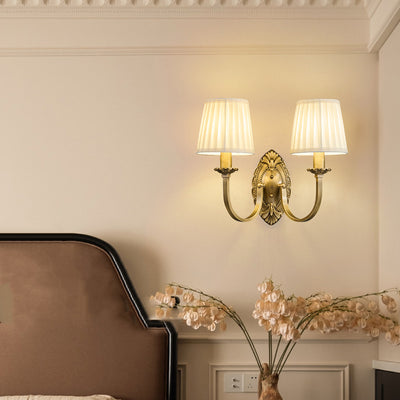 Moderne Einfachheit Zylinder Stoff Kupfer 1/2 Licht Wandleuchte für Wohnzimmer 