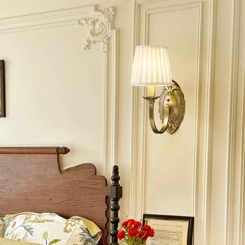Moderne Einfachheit Zylinder Stoff Kupfer 1/2 Licht Wandleuchte für Wohnzimmer 