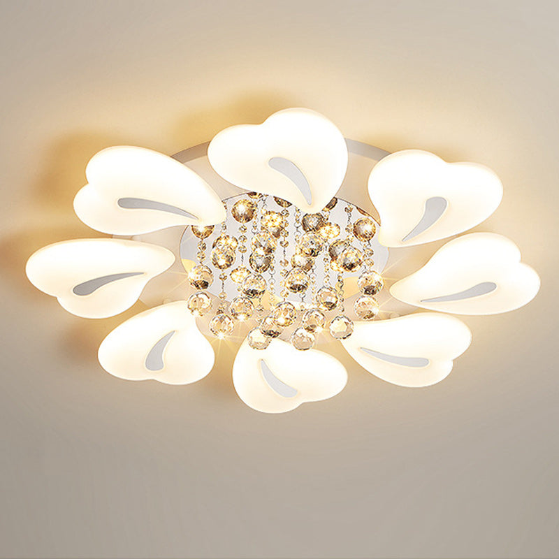 Plafonnier LED semi-encastré moderne en fer avec pétales de fleurs de luxe, cœur, boule en cristal acrylique pour salon 