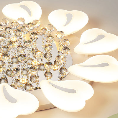 Plafonnier LED semi-encastré moderne en fer avec pétales de fleurs de luxe, cœur, boule en cristal acrylique pour salon 