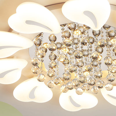 Plafonnier LED semi-encastré moderne en fer avec pétales de fleurs de luxe, cœur, boule en cristal acrylique pour salon 