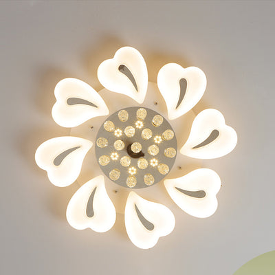Plafonnier LED semi-encastré moderne en fer avec pétales de fleurs de luxe, cœur, boule en cristal acrylique pour salon 