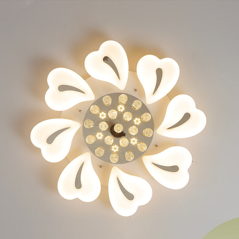 Plafonnier LED semi-encastré moderne en fer avec pétales de fleurs de luxe, cœur, boule en cristal acrylique pour salon 