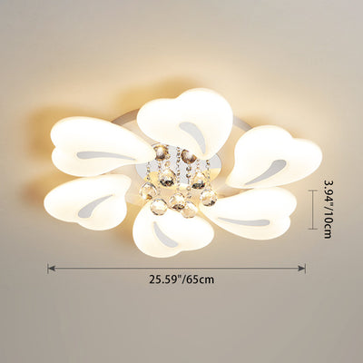 Plafonnier LED semi-encastré moderne en fer avec pétales de fleurs de luxe, cœur, boule en cristal acrylique pour salon 