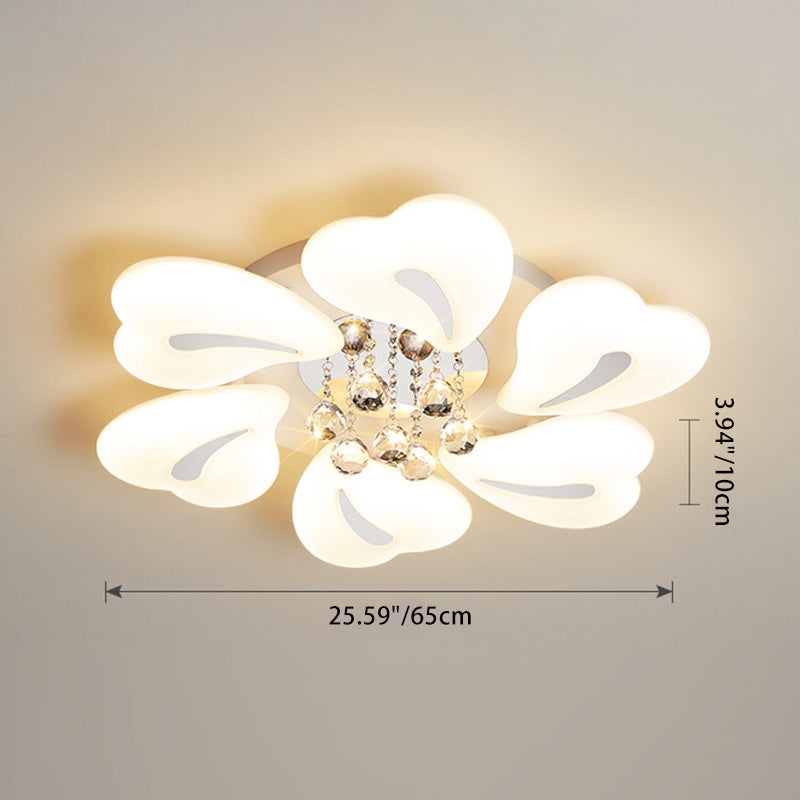 Plafonnier LED semi-encastré moderne en fer avec pétales de fleurs de luxe, cœur, boule en cristal acrylique pour salon 