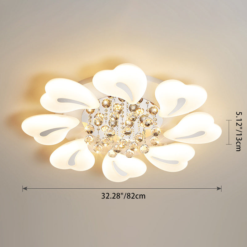 Plafonnier LED semi-encastré moderne en fer avec pétales de fleurs de luxe, cœur, boule en cristal acrylique pour salon 