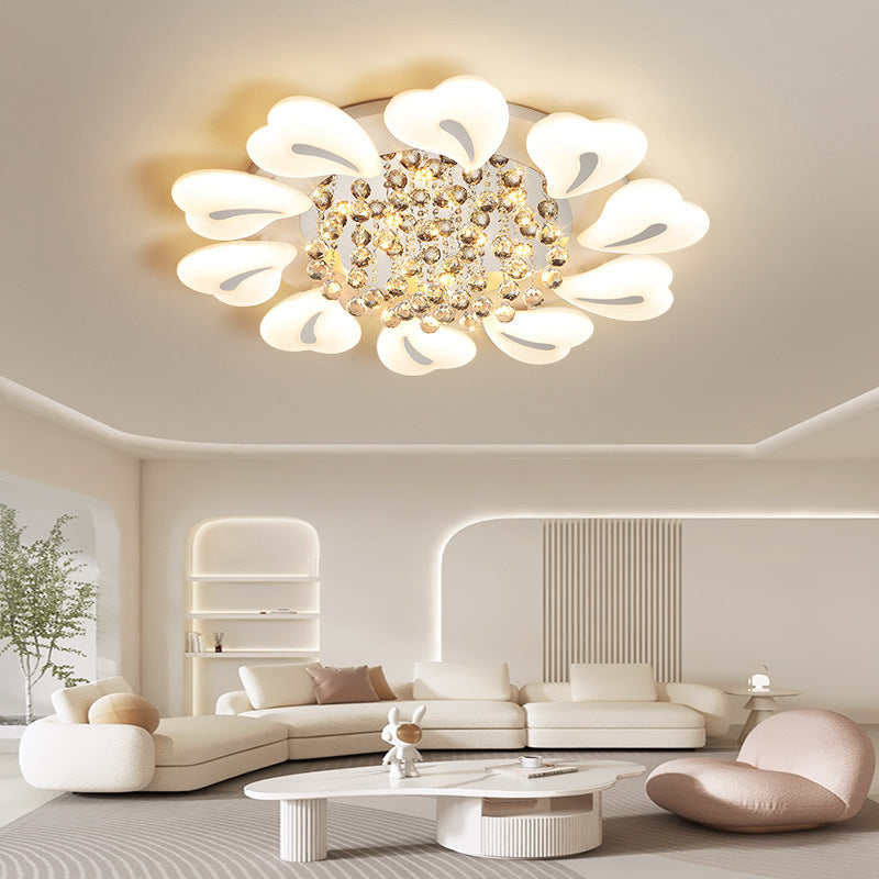 Plafonnier LED semi-encastré moderne en fer avec pétales de fleurs de luxe, cœur, boule en cristal acrylique pour salon 