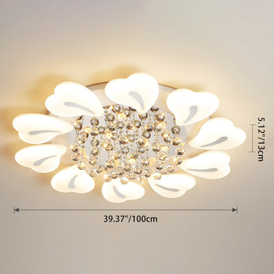 Plafonnier LED semi-encastré moderne en fer avec pétales de fleurs de luxe, cœur, boule en cristal acrylique pour salon 