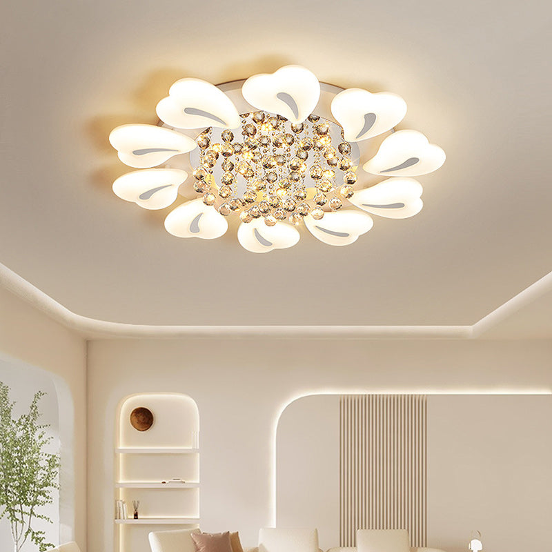 Plafonnier LED semi-encastré moderne en fer avec pétales de fleurs de luxe, cœur, boule en cristal acrylique pour salon 