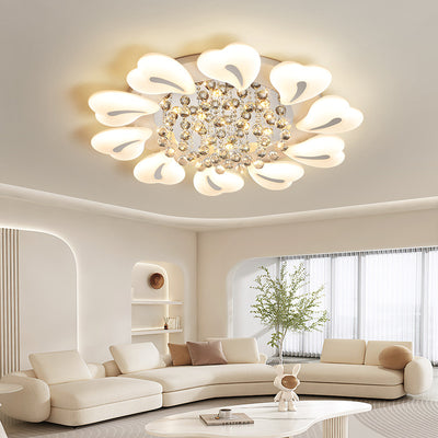 Plafonnier LED semi-encastré moderne en fer avec pétales de fleurs de luxe, cœur, boule en cristal acrylique pour salon 