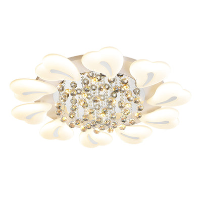 Plafonnier LED semi-encastré moderne en fer avec pétales de fleurs de luxe, cœur, boule en cristal acrylique pour salon 