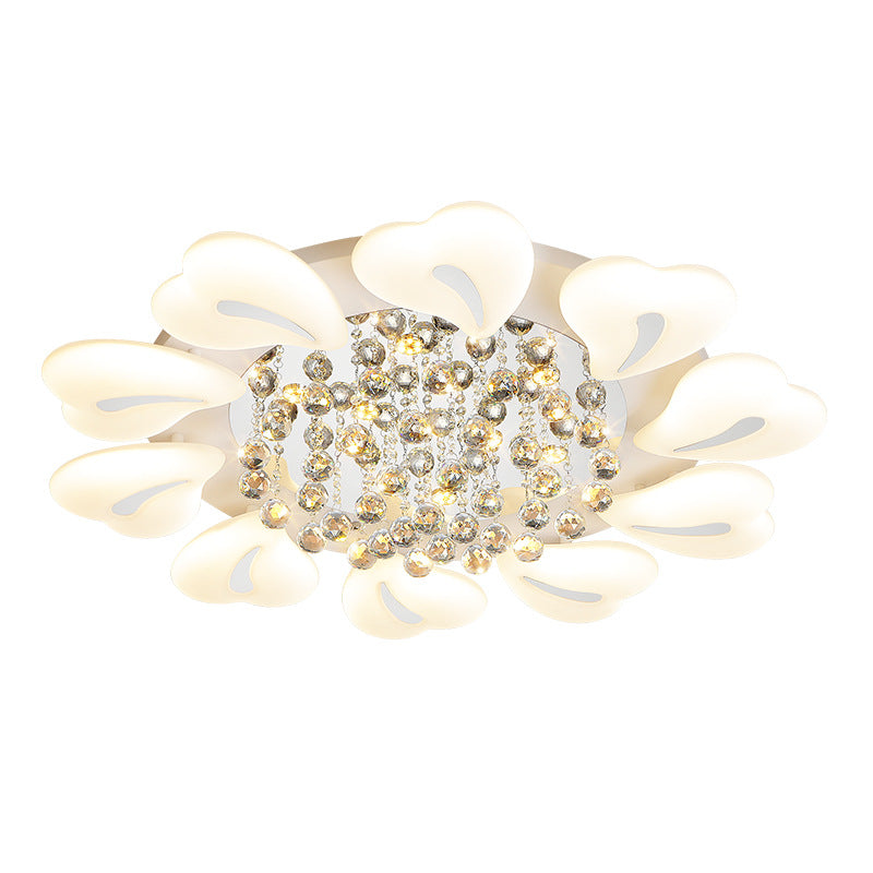 Plafonnier LED semi-encastré moderne en fer avec pétales de fleurs de luxe, cœur, boule en cristal acrylique pour salon 