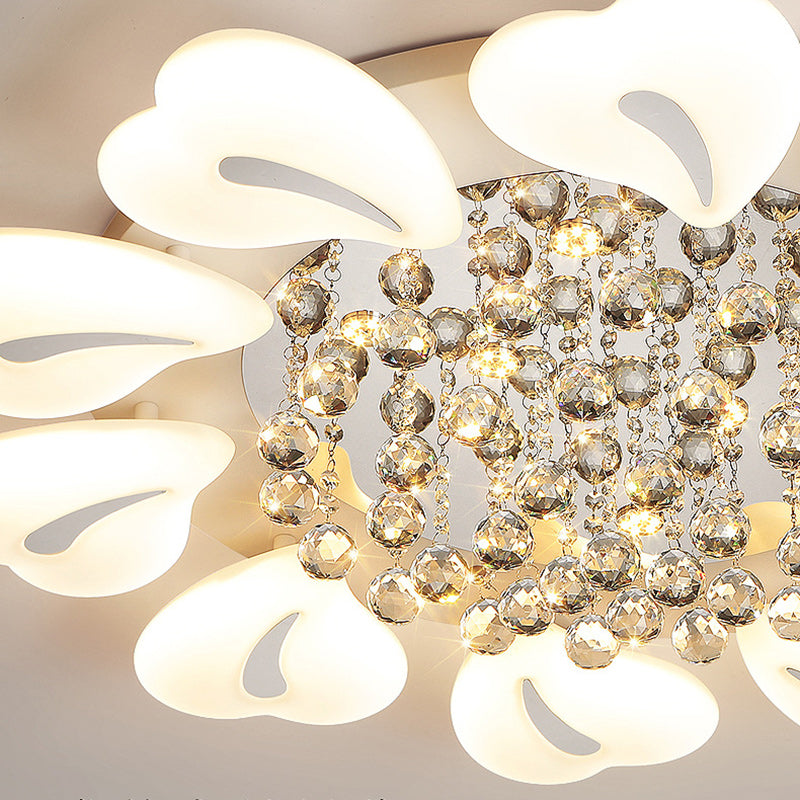 Plafonnier LED semi-encastré moderne en fer avec pétales de fleurs de luxe, cœur, boule en cristal acrylique pour salon 