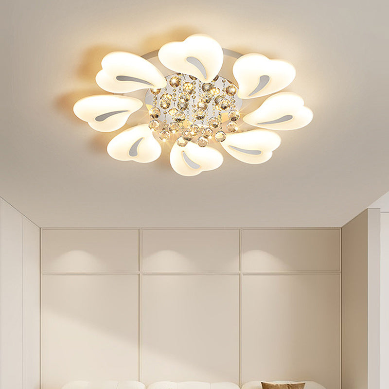Plafonnier LED semi-encastré moderne en fer avec pétales de fleurs de luxe, cœur, boule en cristal acrylique pour salon 