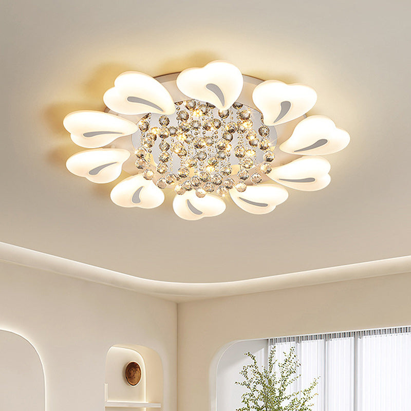 Plafonnier LED semi-encastré moderne en fer avec pétales de fleurs de luxe, cœur, boule en cristal acrylique pour salon 