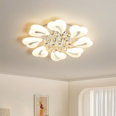 Plafonnier LED semi-encastré moderne en fer avec pétales de fleurs de luxe, cœur, boule en cristal acrylique pour salon 