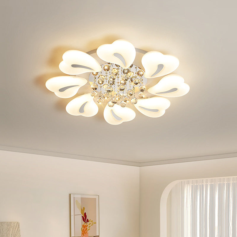 Plafonnier LED semi-encastré moderne en fer avec pétales de fleurs de luxe, cœur, boule en cristal acrylique pour salon 