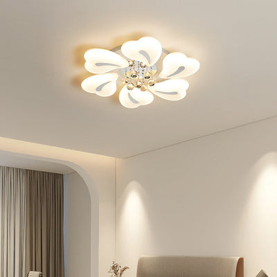 Plafonnier LED semi-encastré moderne en fer avec pétales de fleurs de luxe, cœur, boule en cristal acrylique pour salon 