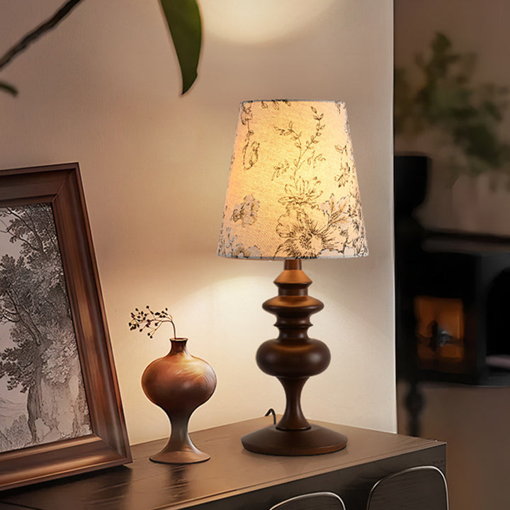 Traditionelle Vintage Frustum Kegel Eiche Stoff 1-Licht Tischlampe für Schlafzimmer 