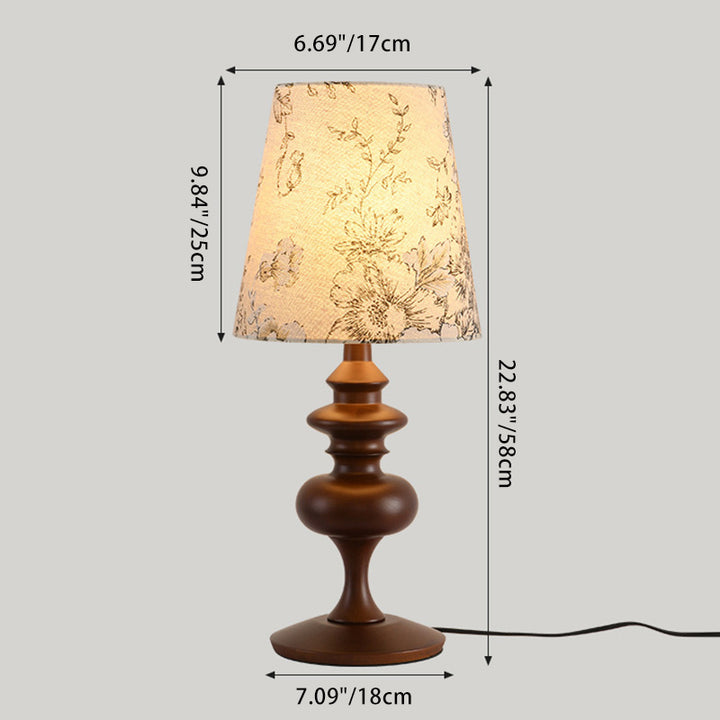 Traditionelle Vintage Frustum Kegel Eiche Stoff 1-Licht Tischlampe für Schlafzimmer 