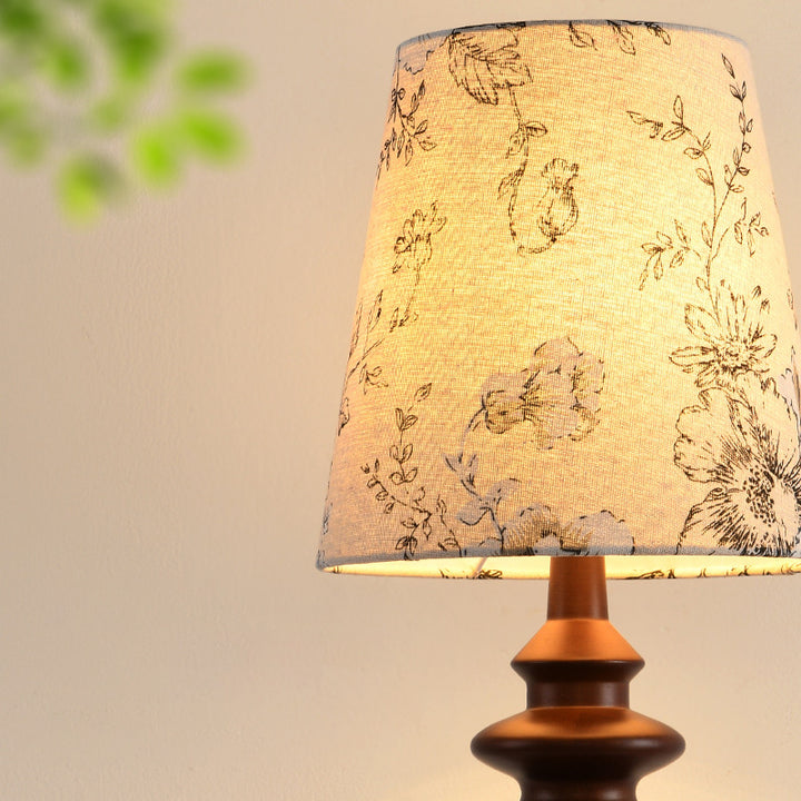 Traditional Vintage Frustum Cone Oak Fabric 1-Light Table Lamp For Bedroom