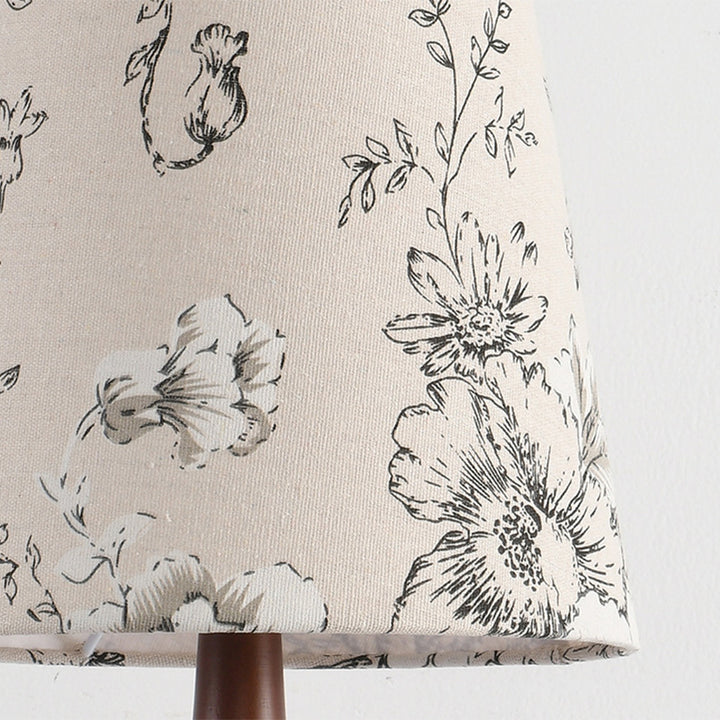Traditional Vintage Frustum Cone Oak Fabric 1-Light Table Lamp For Bedroom