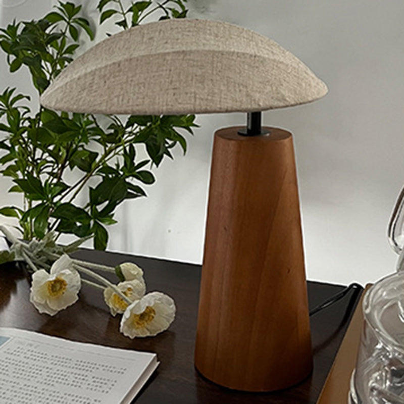 Traditional Japanese Oval Fabric Wood LED Table Lamp For Bedroom