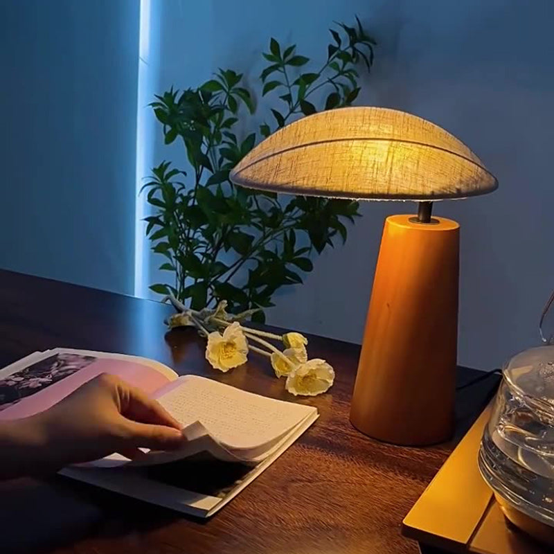 Traditional Japanese Oval Fabric Wood LED Table Lamp For Bedroom