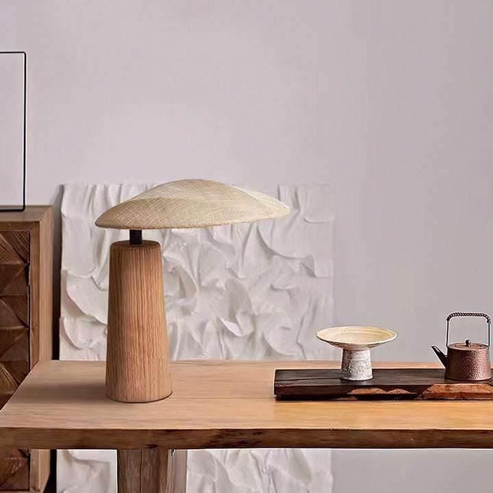 Lampe de table LED en bois ovale en tissu japonais traditionnel pour chambre 