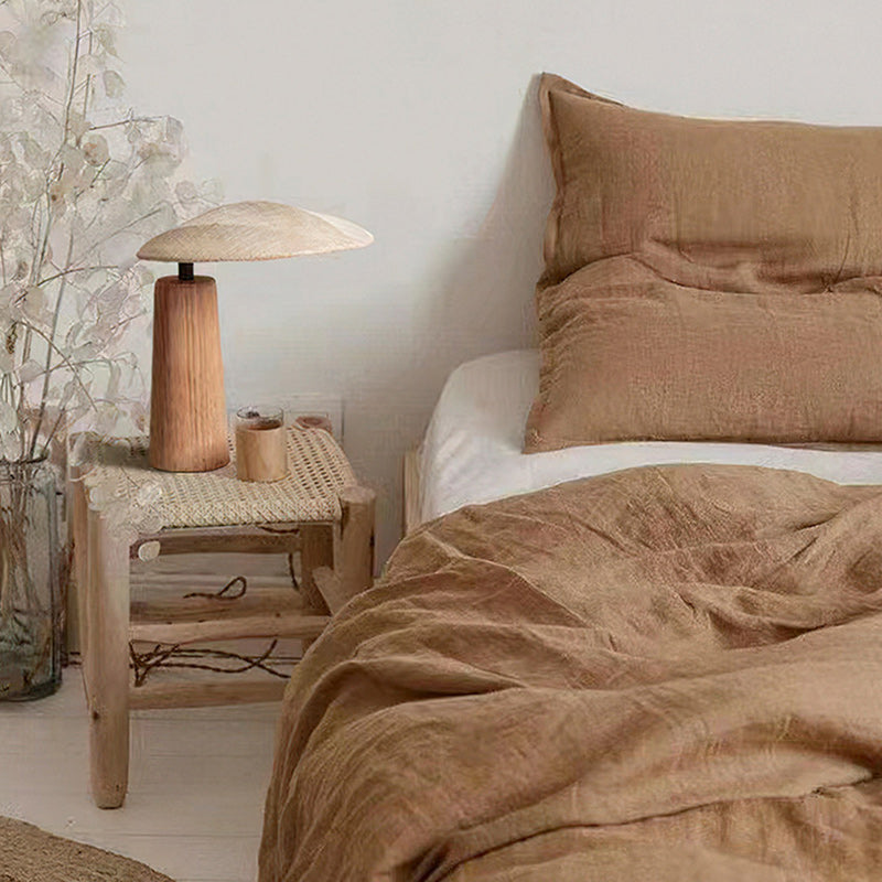 Lampe de table LED en bois ovale en tissu japonais traditionnel pour chambre 