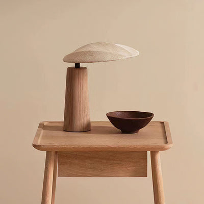 Traditional Japanese Oval Fabric Wood LED Table Lamp For Bedroom