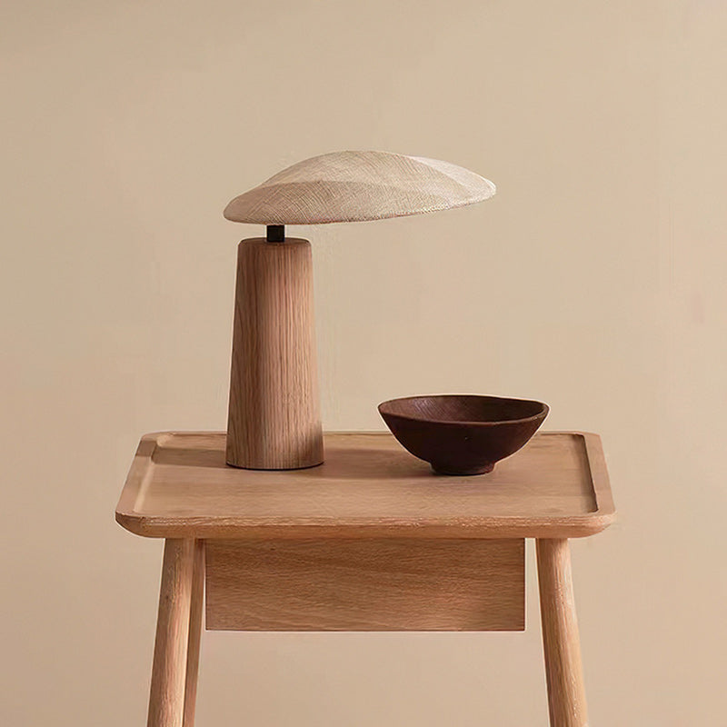Traditional Japanese Oval Fabric Wood LED Table Lamp For Bedroom