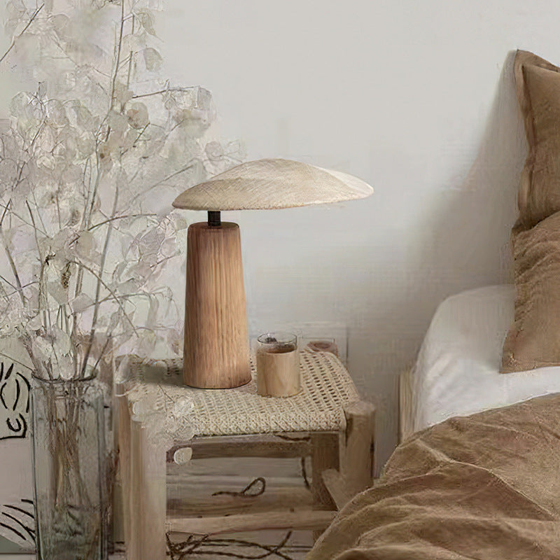 Traditional Japanese Oval Fabric Wood LED Table Lamp For Bedroom