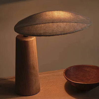 Traditional Japanese Oval Fabric Wood LED Table Lamp For Bedroom