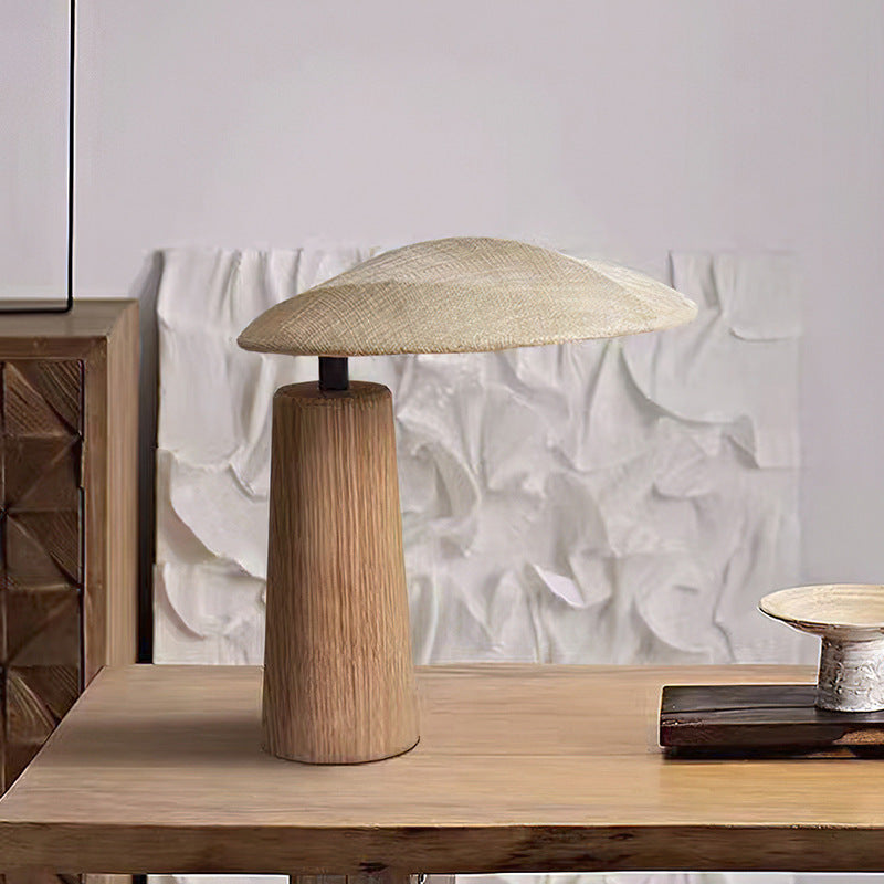 Traditional Japanese Oval Fabric Wood LED Table Lamp For Bedroom