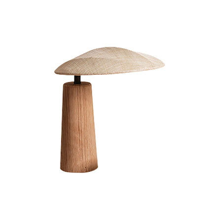 Traditional Japanese Oval Fabric Wood LED Table Lamp For Bedroom
