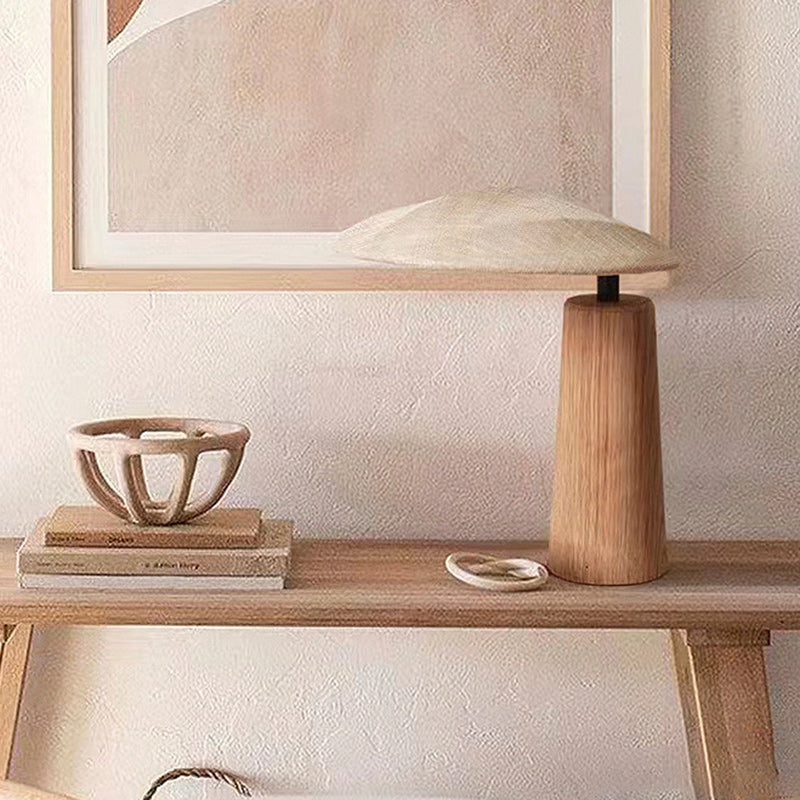 Traditional Japanese Oval Fabric Wood LED Table Lamp For Bedroom
