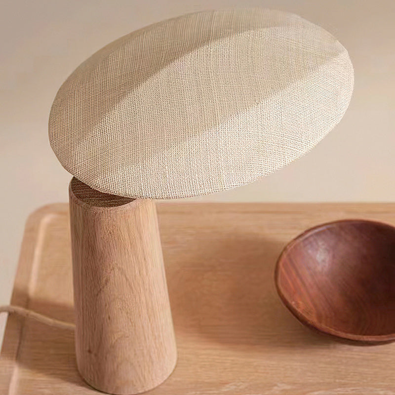 Traditional Japanese Oval Fabric Wood LED Table Lamp For Bedroom
