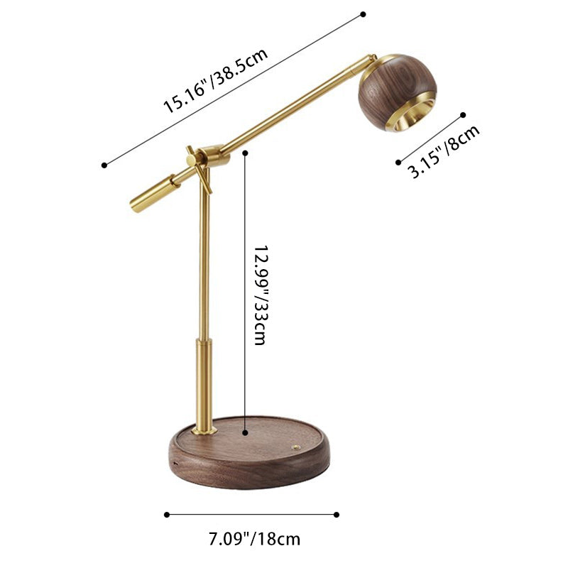 Zeitgenössische Nordic Sphere Tischlampe aus schwarzem Walnuss-Aluminium mit LED für das Schlafzimmer 